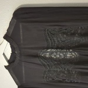 Free People Crochet Lace Insert Black Back Keyhole Mini Dress S